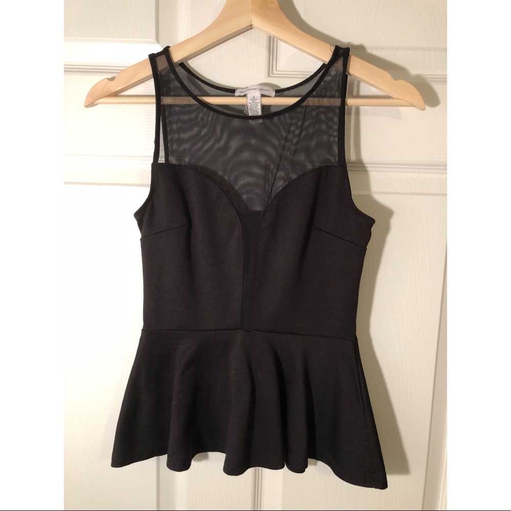 Women’s black top with sheer front plunge